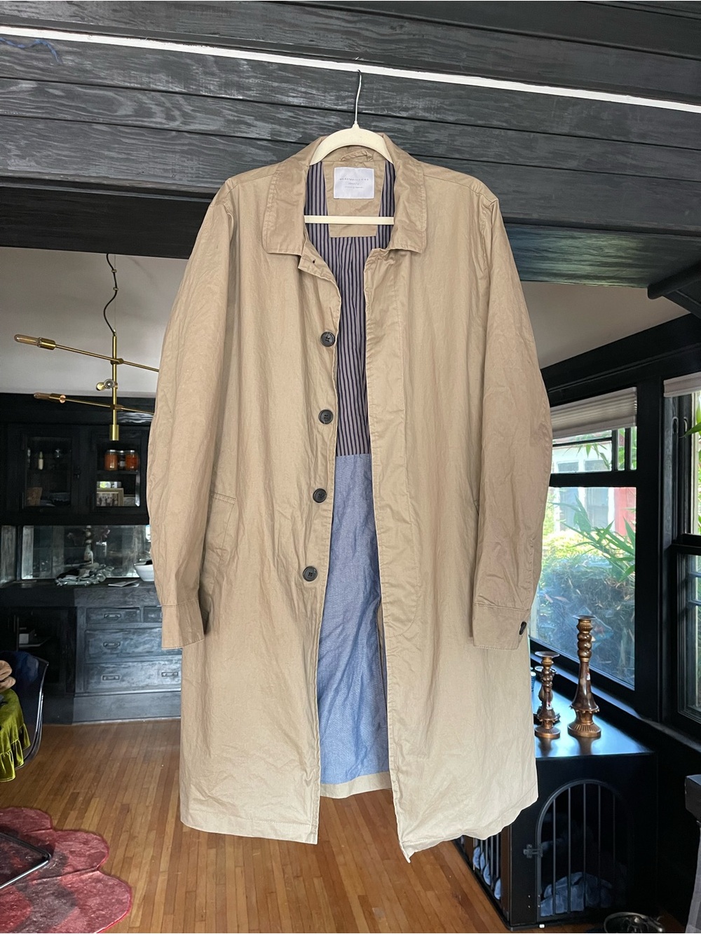 Men's Beige Long Trench Coat - Lightweight Timeless Overcoat